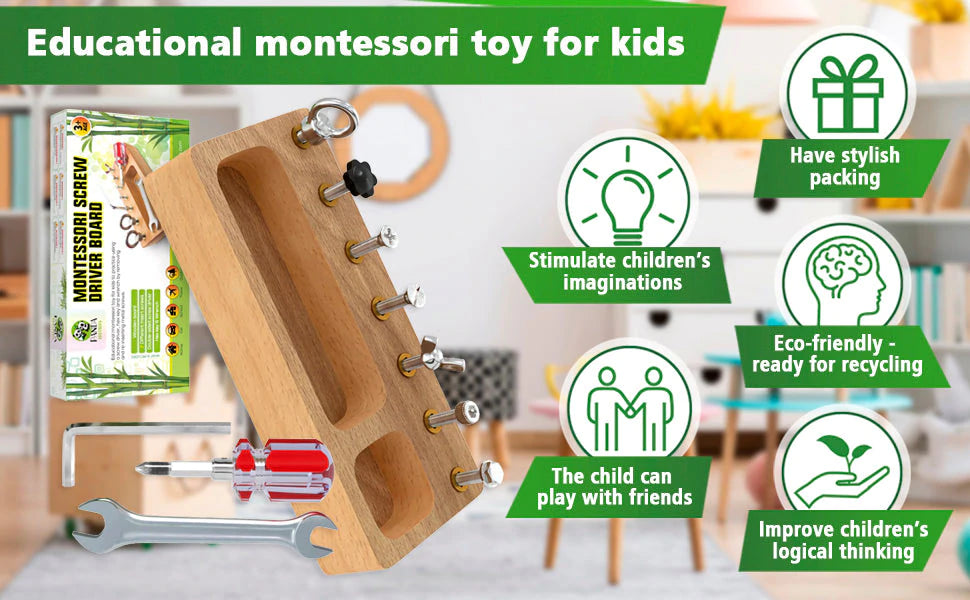 Panda Brothers Montessori Wooden Screw Driver Board