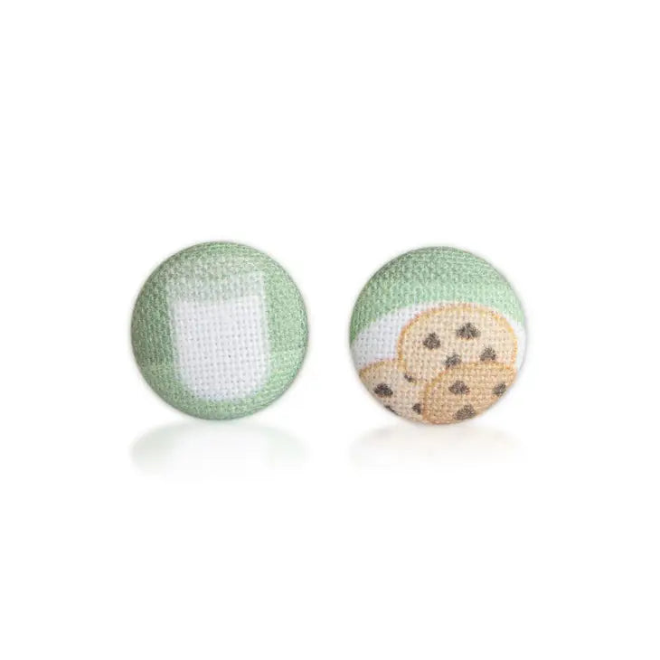 Rachel O's Milk and Cookies Fabric Button Earrings