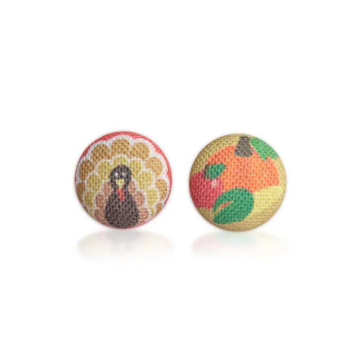 Rachel O's Happy Thanksgiving Fabric Button Earrings
