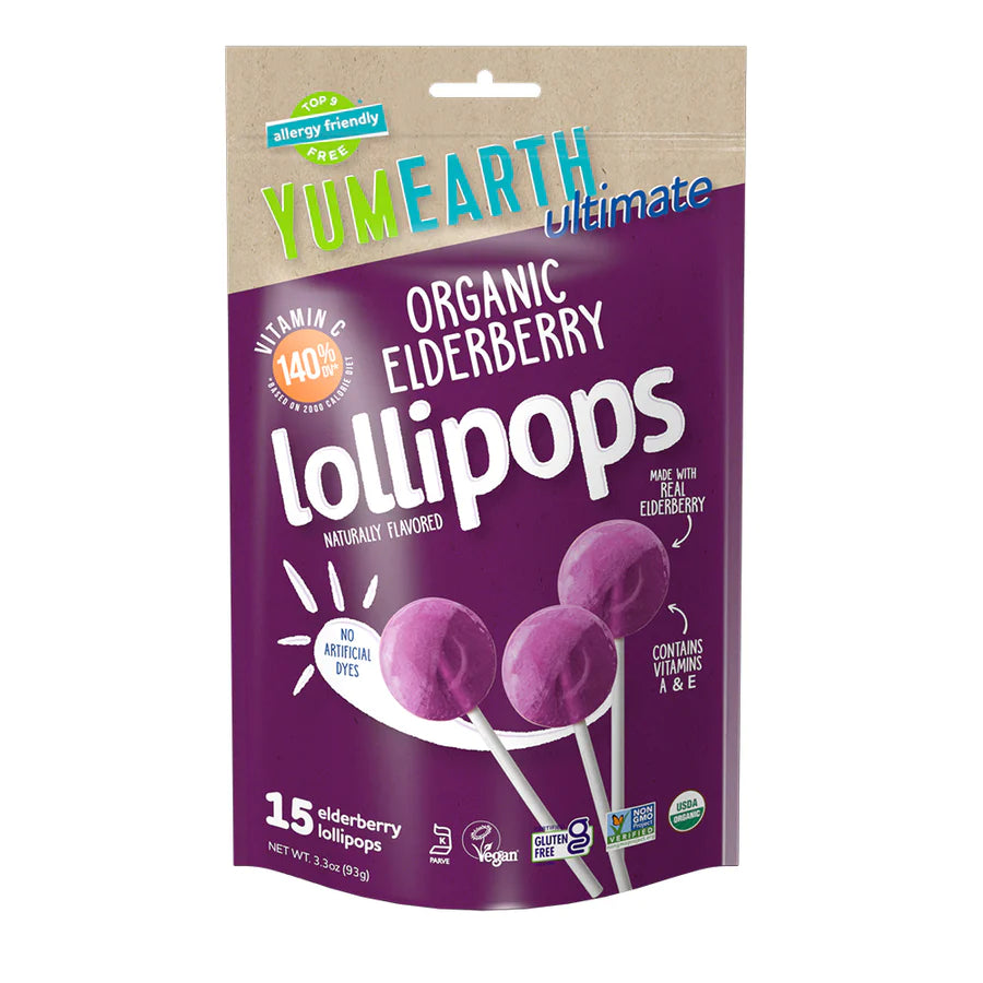 YumEarth Ultimate Organic Elderberry Lollipops 15 ct