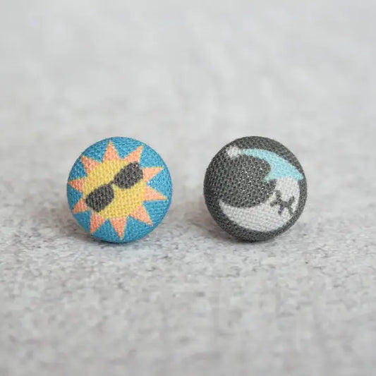 Rachel O's Sun and Moon Fabric Button Earrings