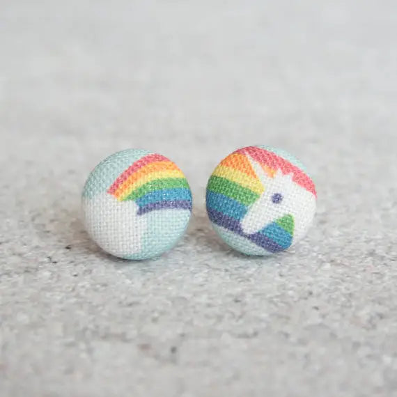 Rachel O's Rainbow Unicorn Fabric Button Earrings