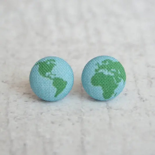 Rachel O's Planet Earth Fabric Button Earrings