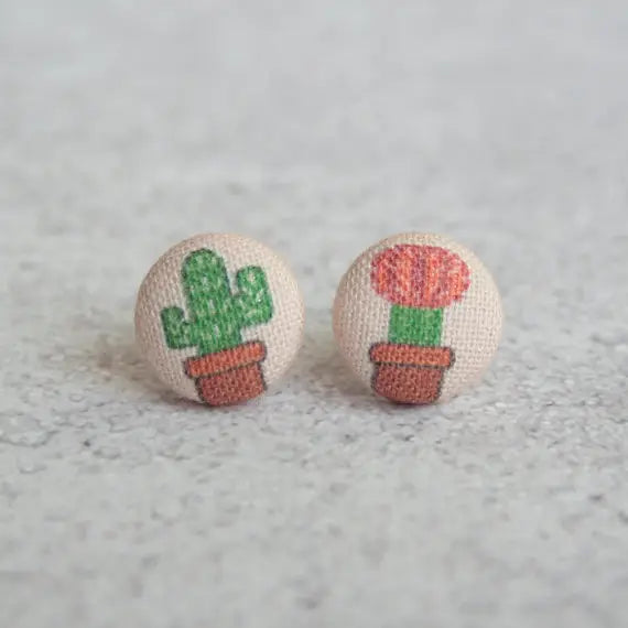 Rachel O's Cactus Fabric Button Earrings