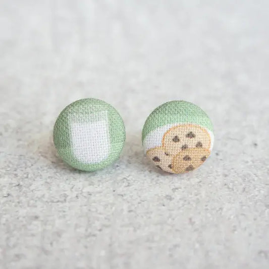 Rachel O's Milk and Cookies Fabric Button Earrings