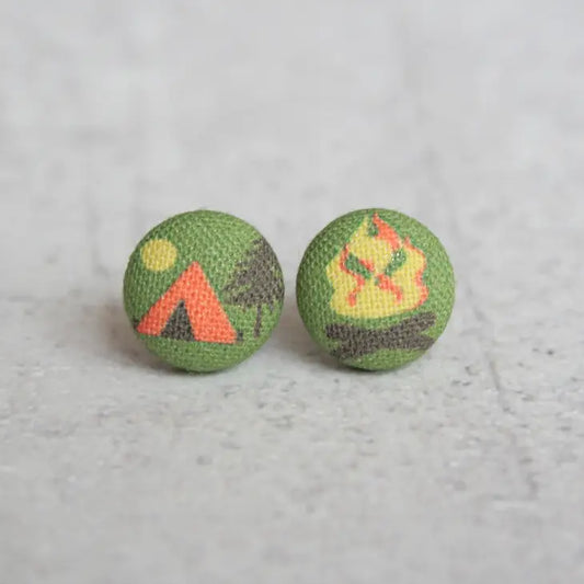 Rachel O's Camp Fabric Button Earrings