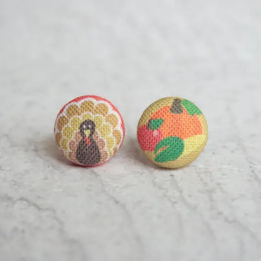 Rachel O's Happy Thanksgiving Fabric Button Earrings