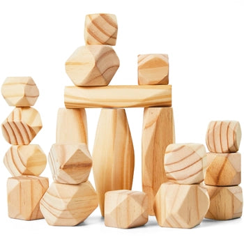 Panda Brothers Montessori Wooden Balancing Stones - Set of 20