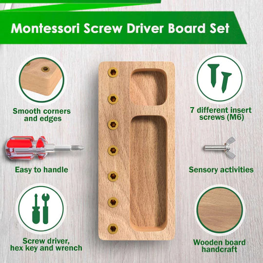 Panda Brothers Montessori Wooden Screw Driver Board