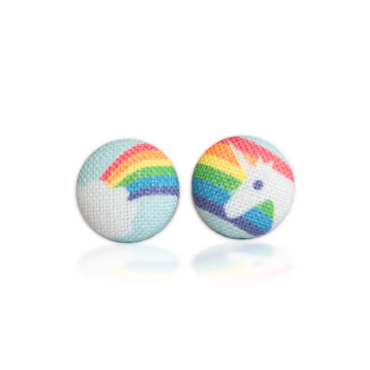 Rachel O's Rainbow Unicorn Fabric Button Earrings