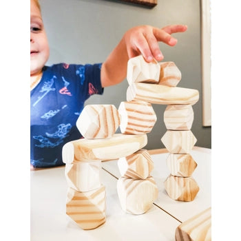 Panda Brothers Montessori Wooden Balancing Stones - Set of 20