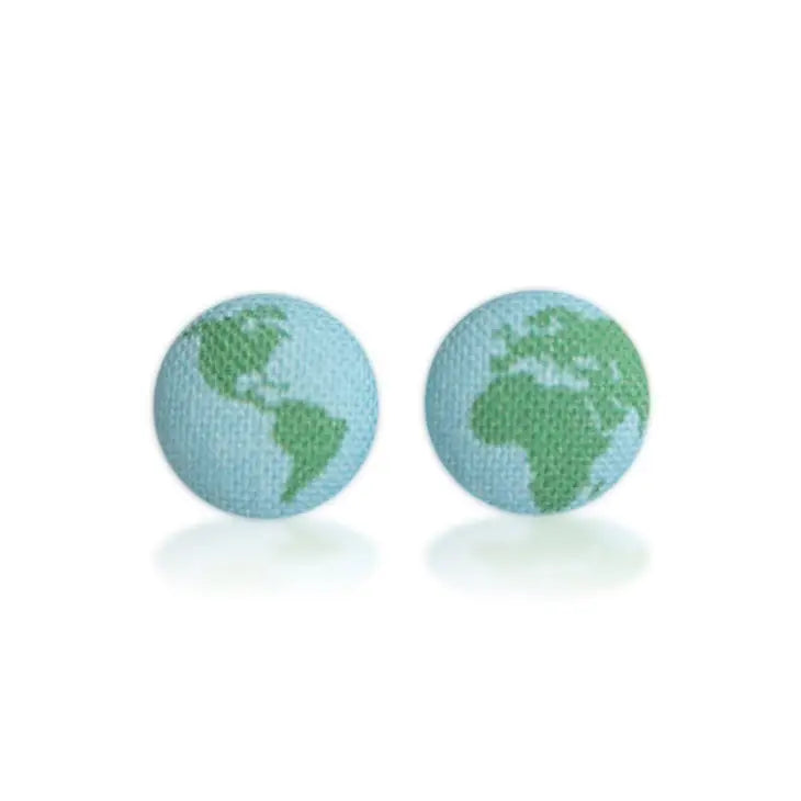 Rachel O's Planet Earth Fabric Button Earrings