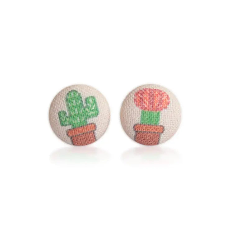 Rachel O's Cactus Fabric Button Earrings